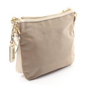 Prada Shoulder Logo Brown Bag Leather White Jacquard Canvas Ivory